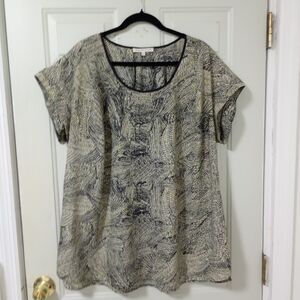 Daniel Rainn Blouse Womens Plus Size 2X Black Chiffon Geo Short Sleeve